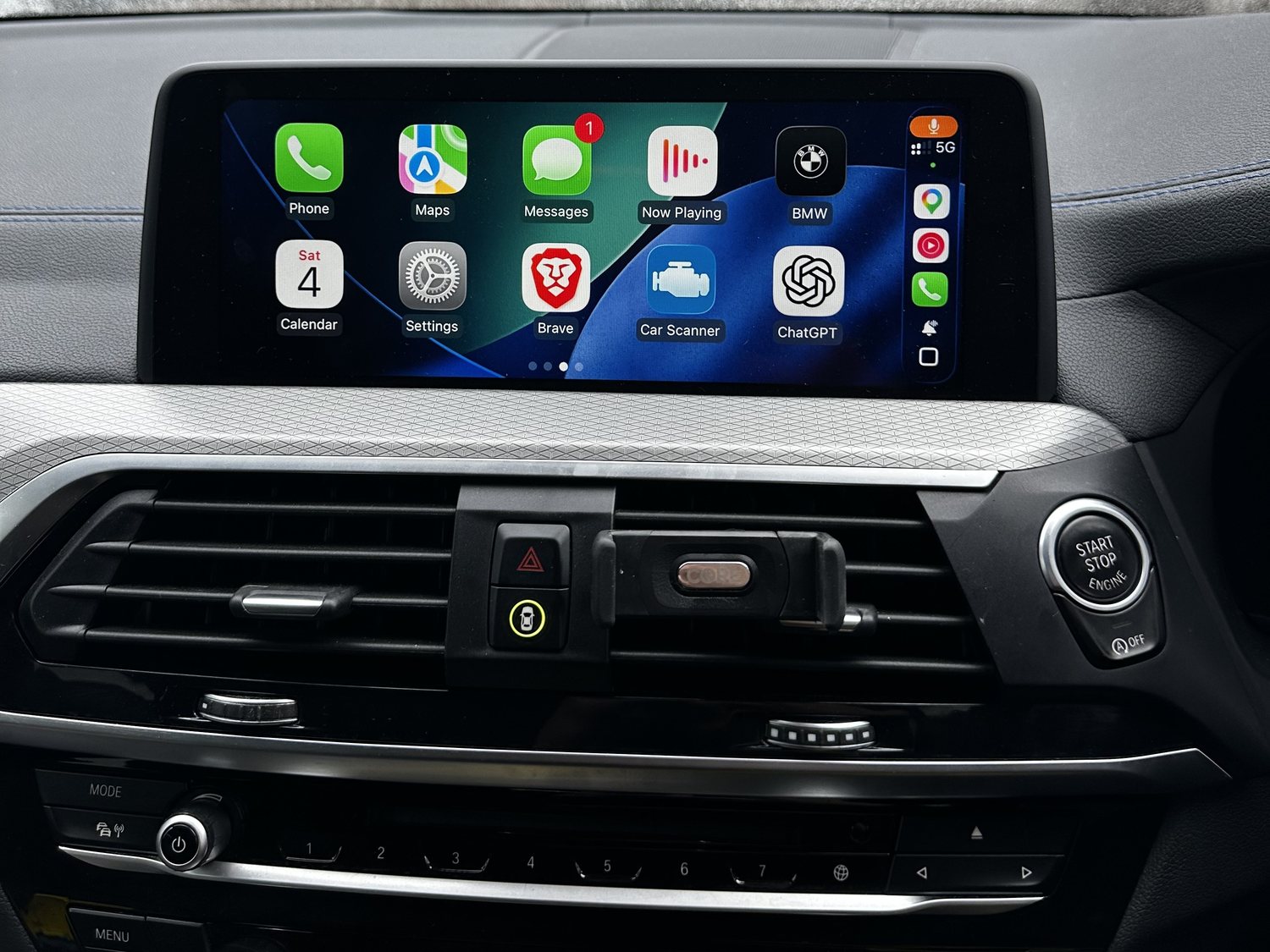Apple CarPlay activated on a BMW dashboard display