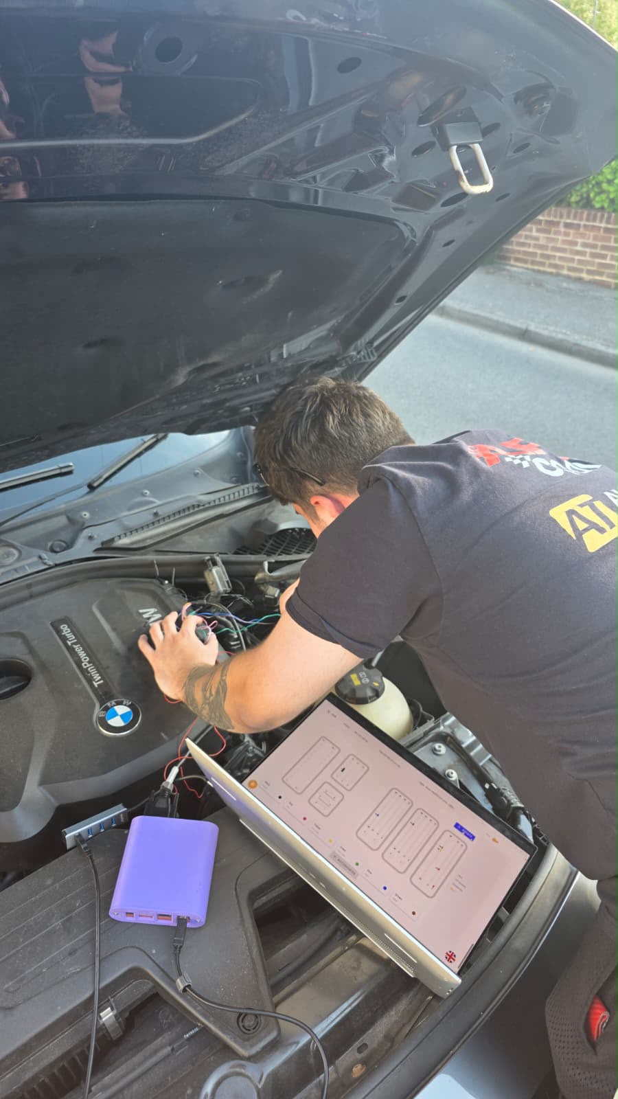 Apex Coding technician remapping a BMW with AutoTuner in Sittingbourne, Kent